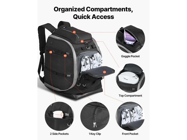 VEVOR Ski Boot Bag, 70L, Snowboard Boots Travel Backpack for Men Women, with Waterproof Exterior & Bottom, Durable 1680D Oxford, Bag for Skis,...