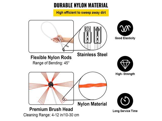 Chimney Sweep Kit 20FT Length, Chimney Brush Kit with 6 Nylon Flexible Rods, Rotary Chimney Cleaning Kit Driven by Drill, Chimney Cleaning Tool...