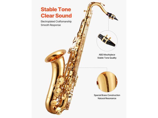 Tenor Saxophone, B Flat, Professional Brass Saxophone Beginner Kit with Carrying Case, Mouthpiece, Straps, Cleaning Cloth, Gloves, Neck Strap, 23...