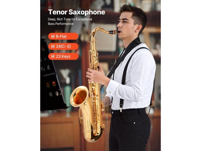 Tenor Saxophone, B Flat, Professional Brass Saxophone Beginner Kit with Carrying Case, Mouthpiece, Straps, Cleaning Cloth, Gloves, Neck Strap, 23...