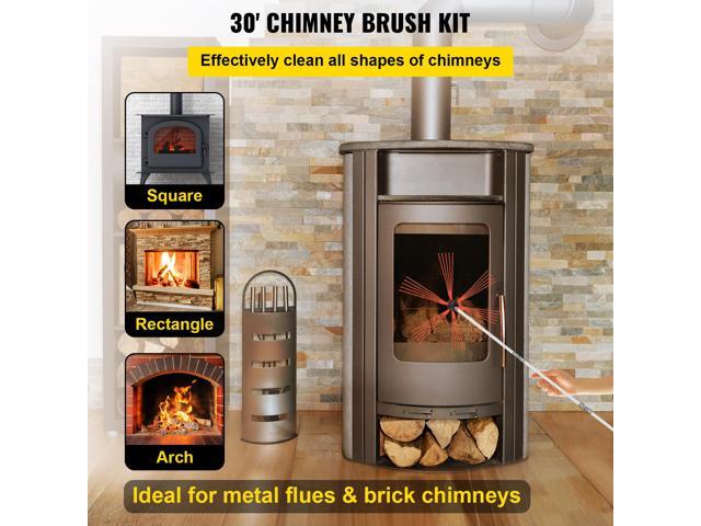 Chimney Sweep Kit 30FT Length, Chimney Brush Kit with 9 Nylon Flexible Rods, Rotary Chimney Cleaning Kit Driven by Drill, Chimney Cleaning Tool...