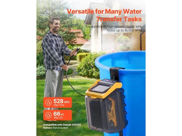 Cordless Submersible Water Transfer Pump, 528GPH, Portable Sump Pump with G3/4' Garden Hose, Compatible with Dewalt 20V MAX Battery (No Battery),...