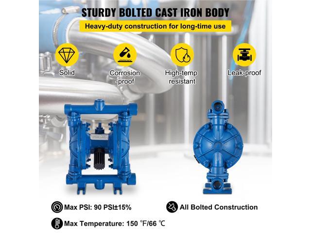 Air-Operated Double Diaphragm Pump, 1/2 in Inlet & Outlet, Cast Iron Body, 3 GPM & Max 90 PSI, Nitrile Diaphragm Pneumatic Transfer Pump for...