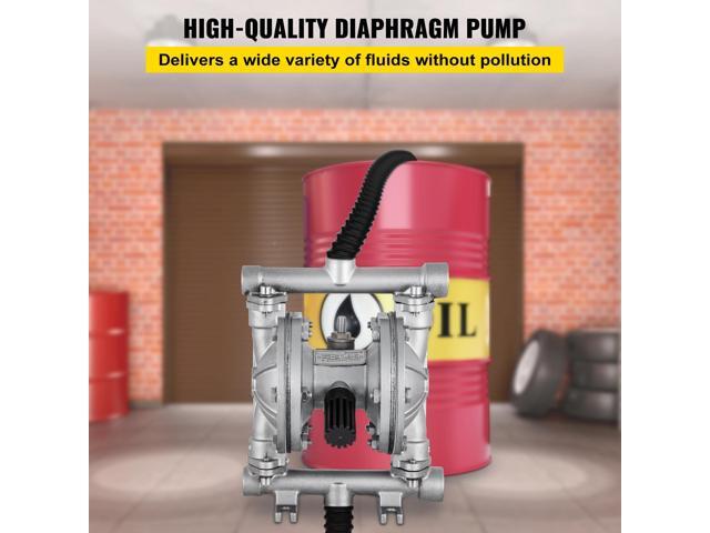 Air-Operated Double Diaphragm Pump, 1/2 in Inlet & Outlet, Stainless Steel Body, 8.8 GPM & Max 120PSI, PTFE Diaphragm Pneumatic Transfer Pump for...