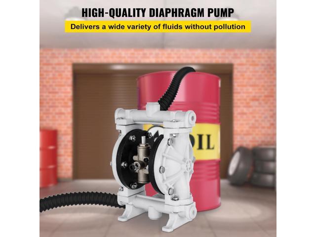Air-Operated Double Diaphragm Pump, 1/2 in Inlet & Outlet, Polypropylene Body, 2.5 GPM & Max 80PSI, PTFE Diaphragm Pneumatic Transfer Pump for...