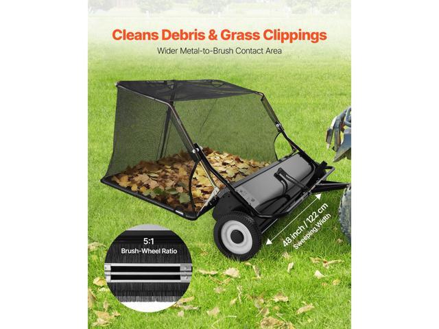 Tow Behind Lawn Sweeper, 48 in Pull Behind Yard Sweeper, 26 cu. ft Hopper Bag Capacity, Leaf & Grass Collector with Dumping Rope, Adjustable...