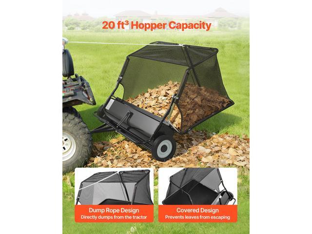 Tow Behind Lawn Sweeper, 48 in Pull Behind Yard Sweeper, 26 cu. ft Hopper Bag Capacity, Leaf & Grass Collector with Dumping Rope, Adjustable...