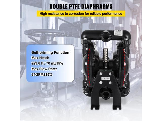 Air-Operated Double Diaphragm Pump 1 inch Inlet Outlet Aluminum 24 GPM Max 120PSI for Industrial Use