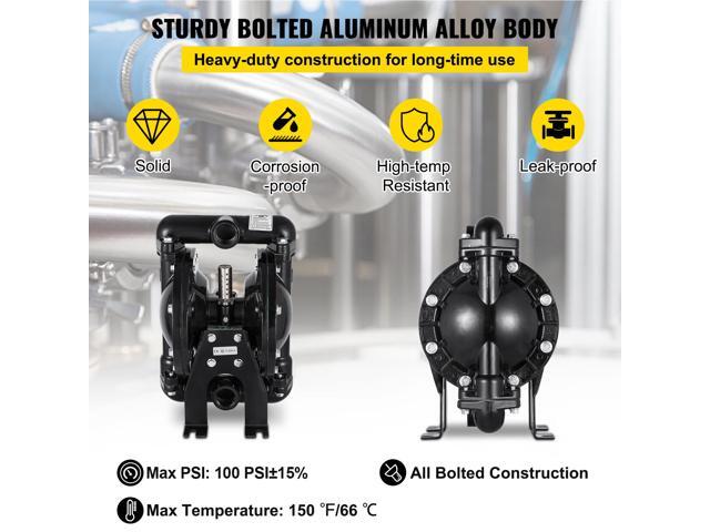 Air-Operated Double Diaphragm Pump 1 inch Inlet Outlet Aluminum 24 GPM Max 120PSI for Industrial Use