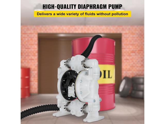Air-Operated Double Diaphragm Pump 1 inch Inlet/Outlet 30GPM Polypropylene Max 120PSI for Chemical and Industrial Use