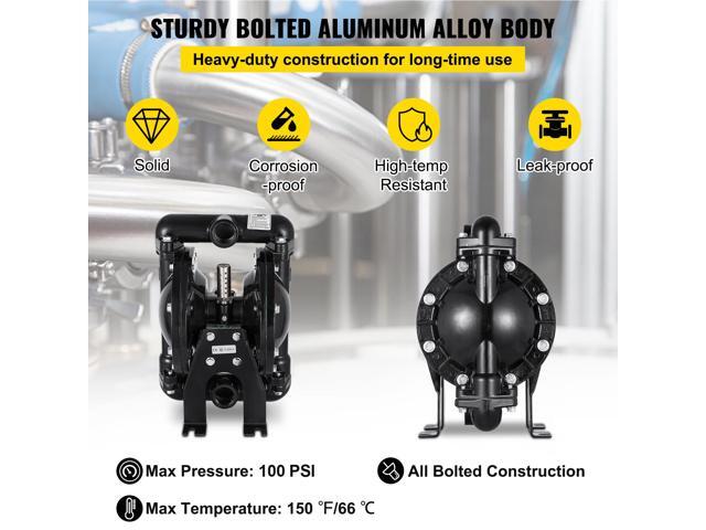 Air-Operated Double Diaphragm Pump 1 inch Inlet Outlet Aluminum 35 GPM Max 120PSI, Nitrile Diaphragm, QBY4-25L-1inch-35