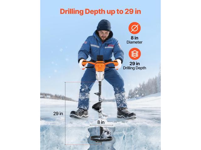 20V Electric Ice Auger, 8 inch Diameter, 2 in 1 Cordless Ice Fishing Augers and Earth Auger with Ices & Earth Drill Bit, Cold-Resistant Post Hole...