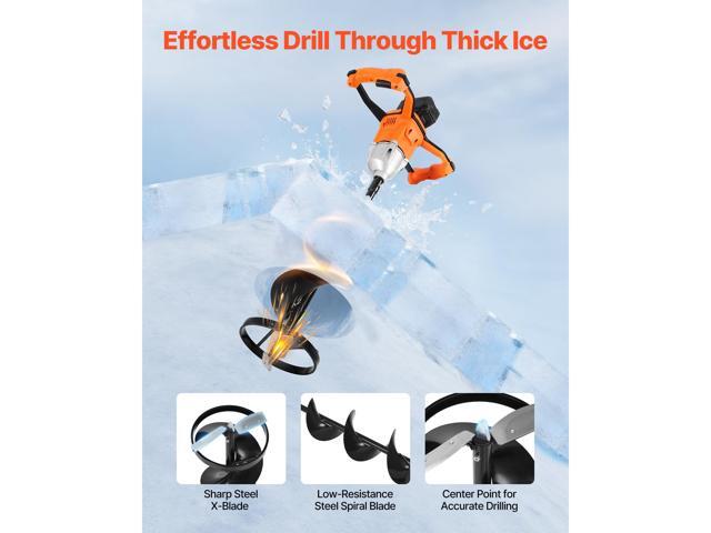 20V Electric Ice Auger, 8 inch Diameter, 2 in 1 Cordless Ice Fishing Augers and Earth Auger with Ices & Earth Drill Bit, Cold-Resistant Post Hole...