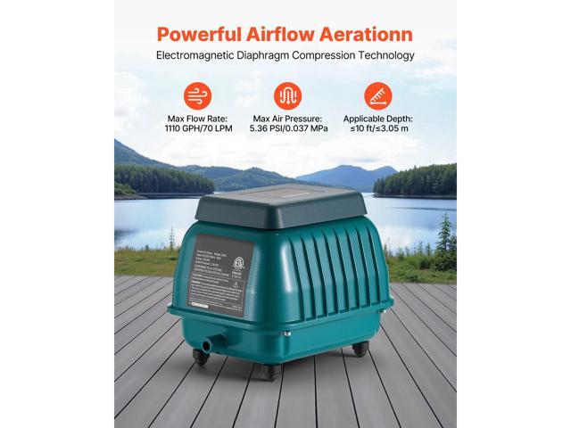 Linear Air Pump, 1110 GPH Air Flow, Septic Aerator Pump, Aeration System for 10 ft Deep Ponds, Fit for Septic Tanks, Aquariums, Waste Treatment,...