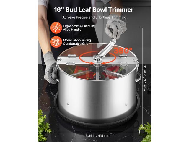 Manual Bud Leaf Trimmer, 16 in Reaper Bowl Bud Trimmer with Stainless Steel Blades, Visual Cutting, Wet & Dry Hydroponic Cutting Machine with Tray,...