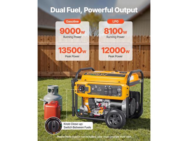 Portable Generator, Gasoline 13500W Peak Watt & LPG 12000W Peak Watt Dual Fuel Generator, Home Backup Generators with Electric Start, Gasoline &...