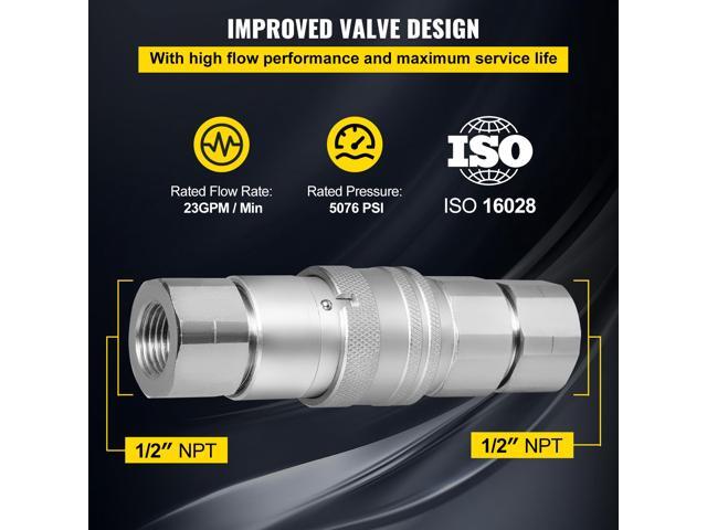 Skid Steer Hydraulic Quick Connect 1/2/' Body Hydraulic Coupler 1/2/' NPT Hydraulic Coupling Quick Connect 8 Pairs Hydraulic Quick Coupler 27.6 MPa...