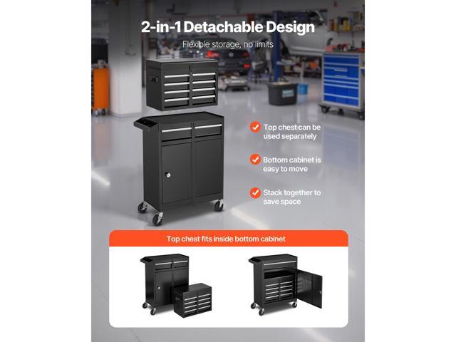 Rolling Tool Chest, 2-in-1 Design, 5 Drawers Tool Cabinet Organizer with Detachable Top Metal Toolbox, Lock Bar, Protective Liner, and Tools Rack,...