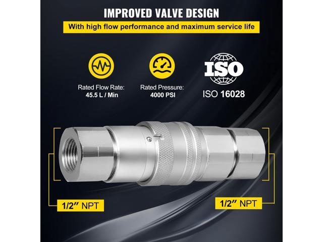 Skid Steer Hydraulic Quick Connect 1/2/' Body Hydraulic Coupler 1/2/' NPT Hydraulic Coupling Quick Connect 2 Pairs Hydraulic Quick Coupler 27.6 MPa...