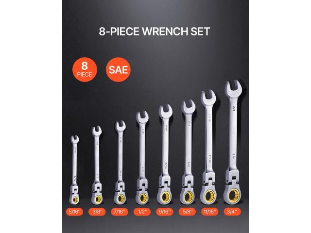 Flex-Head Ratcheting Wrench Set, 8-piece Combination Wrench Set with Roll-up Pouch, Cr-V Steel Flexible Ratcheting Wrench Set SAE 5/16' to 3/4',...