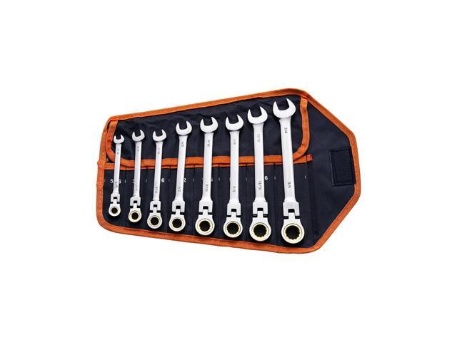 Flex-Head Ratcheting Wrench Set, 8-piece Combination Wrench Set with Roll-up Pouch, Cr-V Steel Flexible Ratcheting Wrench Set SAE 5/16' to 3/4',...