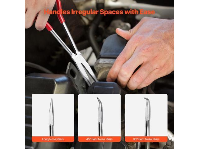 5-Piece Needle Nose Pliers, 11 in Long Needle Nose Pliers Set, Diagonal Cutting Pliers, 45°/ 90° Bent Nose Plier, Round Nose Plier, Long Nose...