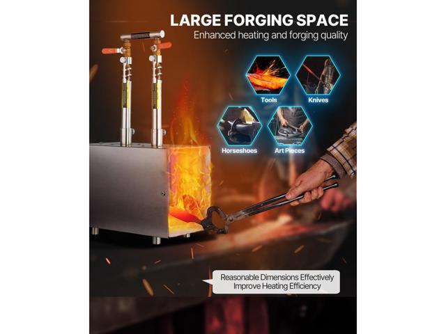 Portable Propane Forge, 2 Burners, 2600 Tool and Knife Making Blacksmithing Farrier Forge, Large Capacity Square Shape, Stainless Steel Gas Forging...