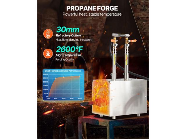 Portable Propane Forge, 2 Burners, 2600 Tool and Knife Making Blacksmithing Farrier Forge, Large Capacity Square Shape, Stainless Steel Gas Forging...
