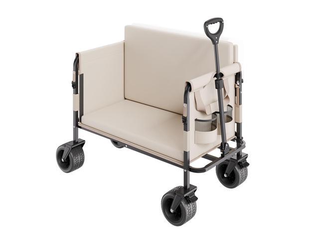 Collapsible Folding Wagon, 550lb Load & 220L, 2 in 1 Foldable Wagon Cart Converts to Bench, Utility Wagon with Adjustable Handle, Outdoor Cart for...
