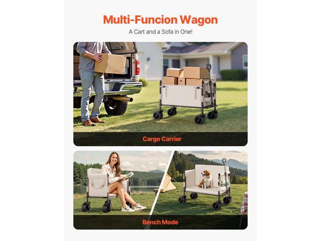 Collapsible Folding Wagon, 550lb Load & 220L, 2 in 1 Foldable Wagon Cart Converts to Bench, Utility Wagon with Adjustable Handle, Outdoor Cart for...