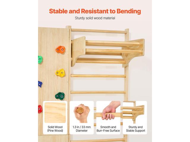 Swedish Ladder Wall Gym, 9-in-1 12-Level Solid Wood Gymnastic Stall Bars for Kids Adults, 220LBS Indoor Jungle Gym with Rock Climbing Wall, Gym...