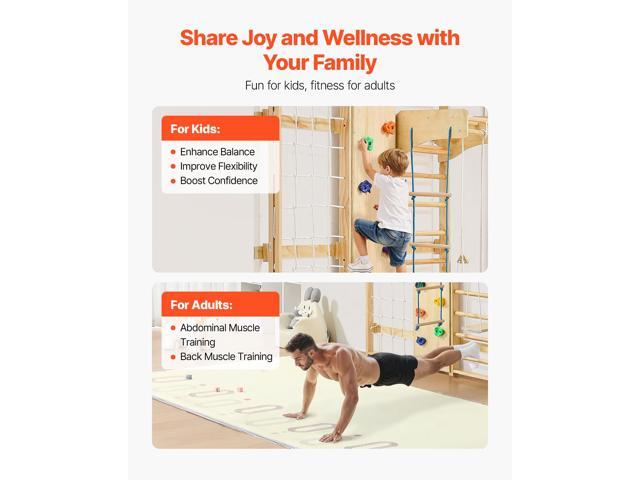 Swedish Ladder Wall Gym, 9-in-1 12-Level Solid Wood Gymnastic Stall Bars for Kids Adults, 220LBS Indoor Jungle Gym with Rock Climbing Wall, Gym...