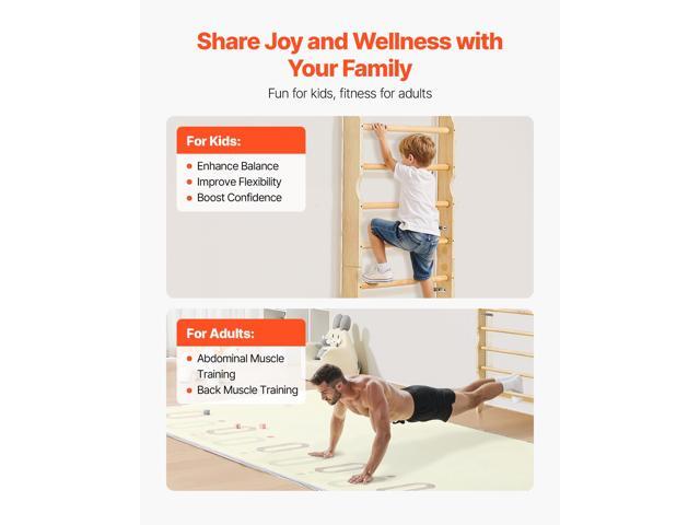 VEVOR Swedish Ladder Wall Gym 2-in-1 10-Level 220 LBS Loading Indoor Jungle Gym