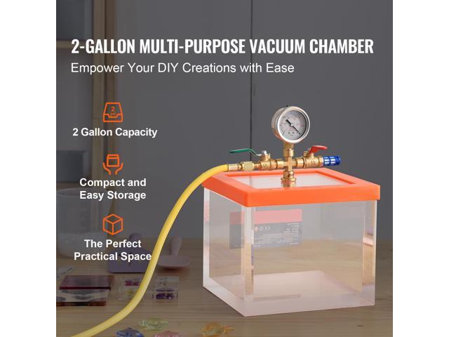 2 Gallon Vacuum Chamber, Upgraded Multipurpose Acrylic Vacuum Degassing Chamber, Transparent Vacuum Chamber, for Resin Degassing, Silica Gel...