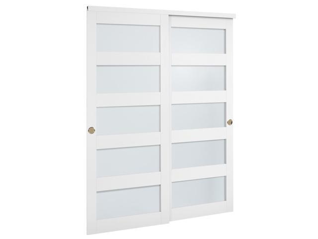 Sliding Closet Door, 60' (Double 31') x 80', 5-Lite Frosted Glass Bypass Sliding Doors with Hardware Kit & Floor Guide, Solid Wood & MDF Slab with...
