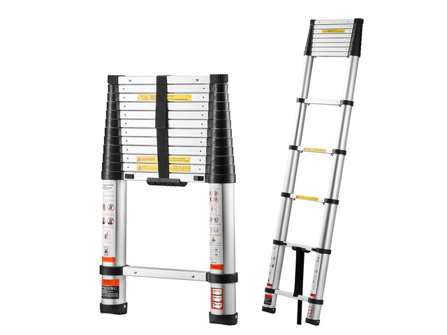 12.5ft Telescoping Ladder, Aluminum Lightweight Multi-Purpose Collapsible Extension, One-Touch Retraction Ladder, Heavy Duty 330LBS Max Capacity...