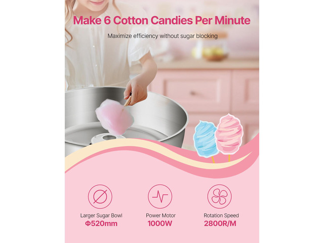 Electric Cotton Candy Machine, 1000W Commercial Candy Floss Maker with 20.5 in Stainless Steel Bowl, Sugar Scoop, and Drawer, Easy Home Use,...