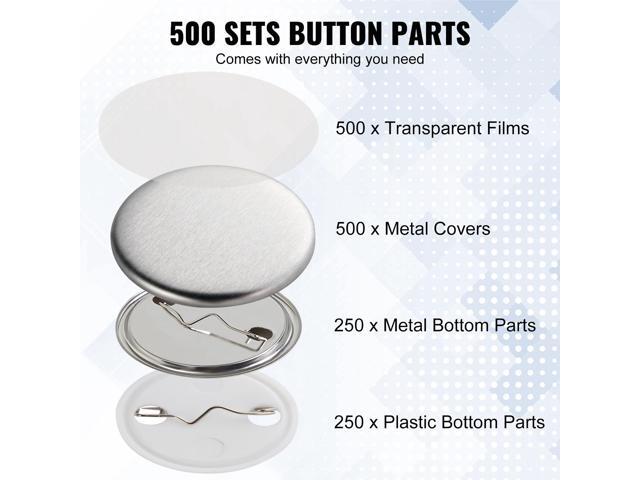 500 Sets 1.25 inch 32mm Pin Back Button Parts, DIY Round Button Badge Parts, Set Includes Metal Top, Plastic/Metal Button, Clear Film, and Blank...