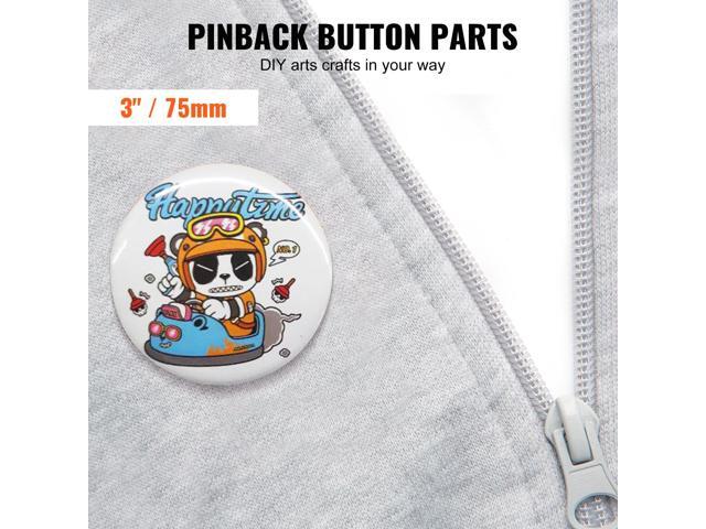 200 Sets 3 inch 75mm Pin Back Button Parts, DIY Round Button Badge Parts, Set Includes Metal Top, Plastic/Metal Button, Clear Film, and Blank Paper...