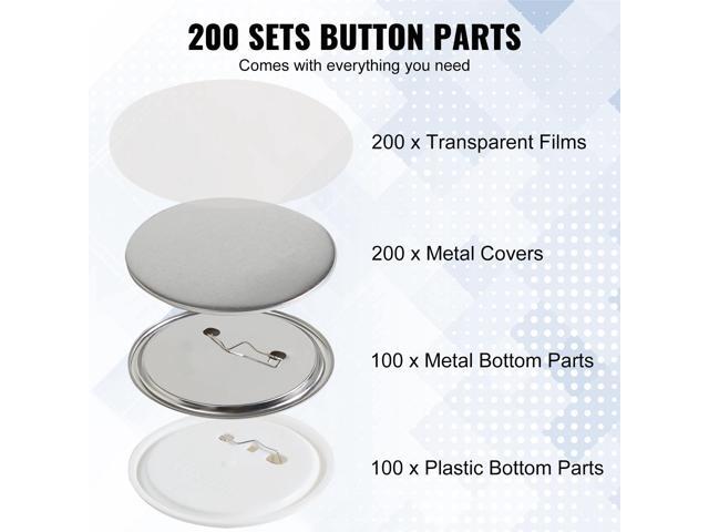 200 Sets 3 inch 75mm Pin Back Button Parts, DIY Round Button Badge Parts, Set Includes Metal Top, Plastic/Metal Button, Clear Film, and Blank Paper...