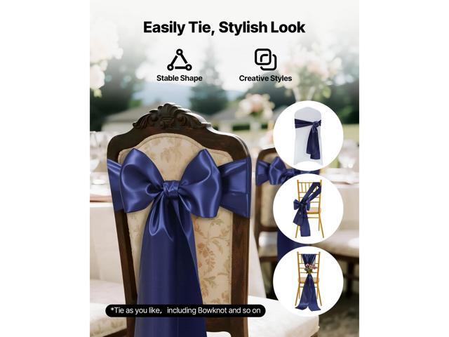 Satin Chair Sashes Bows, 50PCS Chair Ribbon Ties Back Sash, 7 x 108 inch, Navy Blue Wedding Reception Decoration, for Wedding Ceremony Baby Shower...