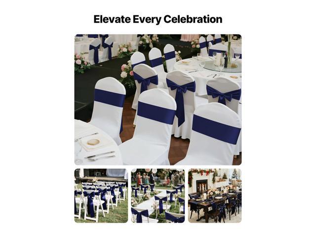Satin Chair Sashes Bows, 50PCS Chair Ribbon Ties Back Sash, 7 x 108 inch, Navy Blue Wedding Reception Decoration, for Wedding Ceremony Baby Shower...