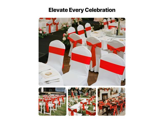 Satin Chair Sashes Bows, 50PCS Chair Ribbon Ties Back Sash, 7 x 108 inch, Red Wedding Reception Decoration, for Wedding Ceremony Baby Shower Party...