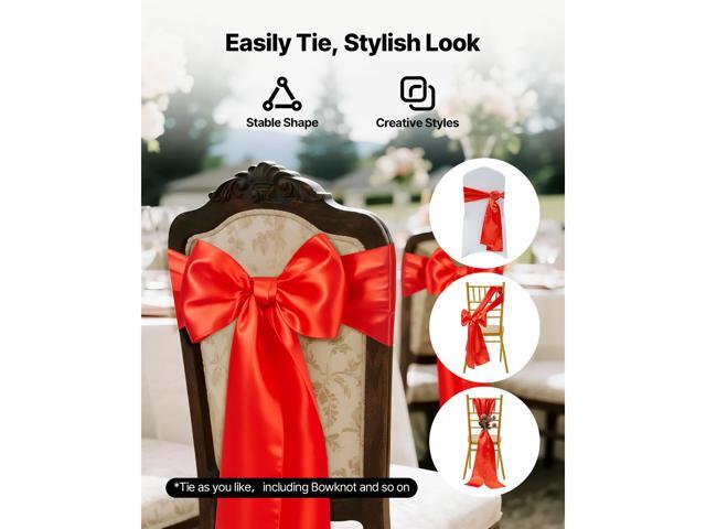 Satin Chair Sashes Bows, 50PCS Chair Ribbon Ties Back Sash, 7 x 108 inch, Red Wedding Reception Decoration, for Wedding Ceremony Baby Shower Party...