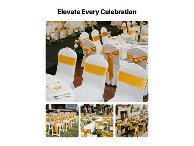 Satin Chair Sashes Bows, 100PCS Chair Ribbon Ties Back Sash, 7 x 108 inch, Gold Wedding Reception Decoration, for Wedding Ceremony Baby Shower...