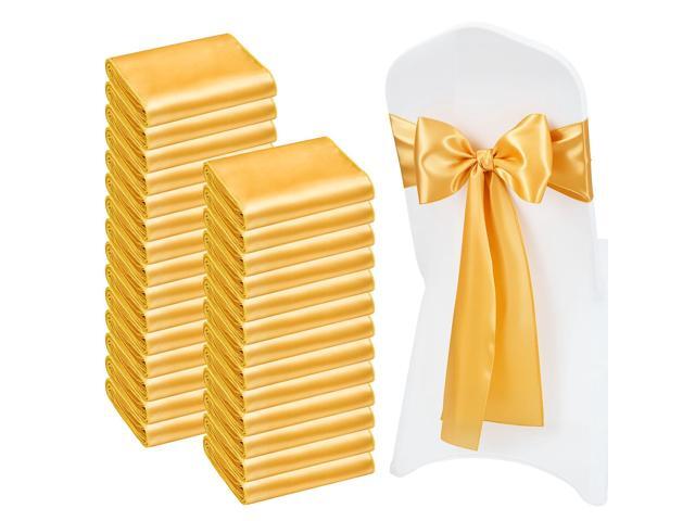 Satin Chair Sashes Bows, 100PCS Chair Ribbon Ties Back Sash, 7 x 108 inch, Gold Wedding Reception Decoration, for Wedding Ceremony Baby Shower...