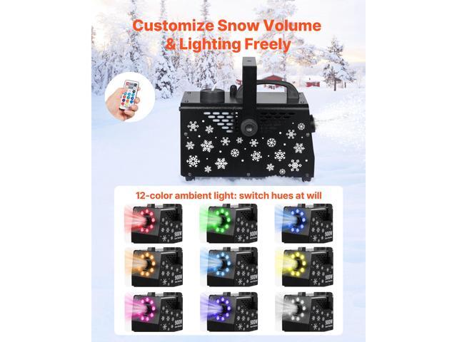 900W Snow Machine with 9 LED RGB Lights, 12 LED Lighting Colors, and Wireless Remote, Handheld/Hanging Outdoor Snowflake Machine Fake Snow Machines...