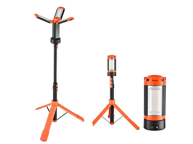 VEVOR LED Work Light with Stand, 13.2Ah, Rechargeable Cordless Camping Light, with 3 Lamp Heads, Detachable Tripod Stand, 2200 Lumens 3000K-6500K...