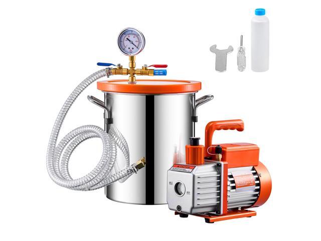 3 Gallon Vacuum Chamber and 3.5 CFM Pump Kit, Stainless Steel Chamber, Single Stage Vacuum Pump Degassing Chamber Kit, with Acrylic Lid, Oil, 4.92...