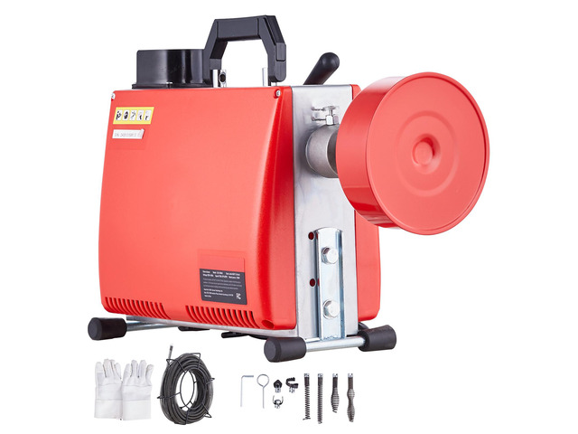 66FT x 5/8 Inch Drain Cleaner Machine, 250W Electric Sewer Snake Auger Manual Feed - with 7 Cutters, 2 Steel Cables (66' x 5/8' and 15' x 3/8')&...